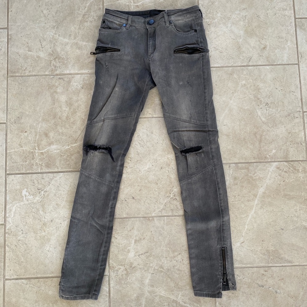 Superfine Grey Black Distressed Jeans Italy